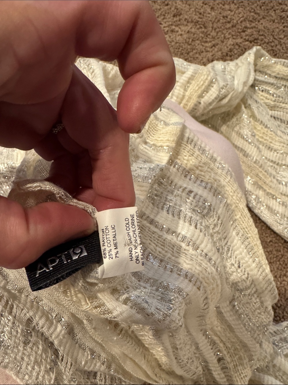 Apt. 9 Ivory infinity scarf with Silver Metallic Stripes Spring Fall lightweight - Picture 4 of 9